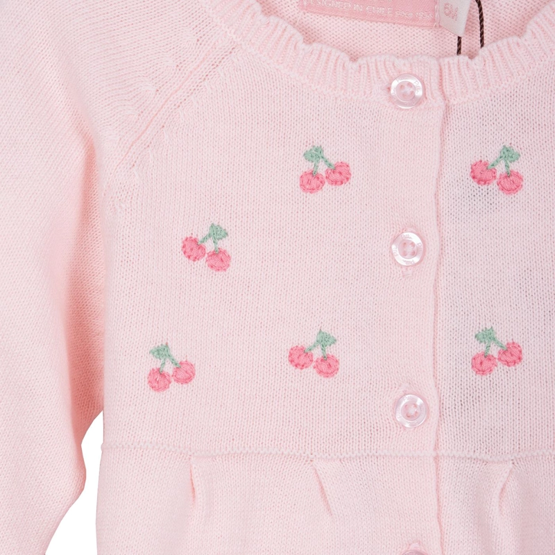 CHALECO BEBE NIÑA BORDADO CEREZAS CON BOTONES ROSADO PILLIN - 3