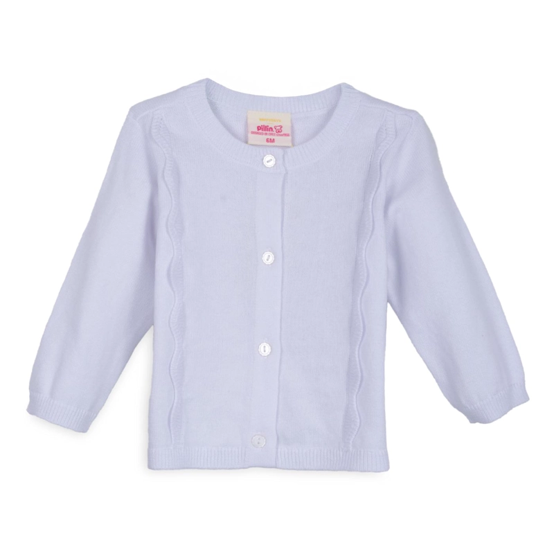 CHALECO BEBE NIÑA TEJIDO CON VUELOS BLANCO PILLIN - 1