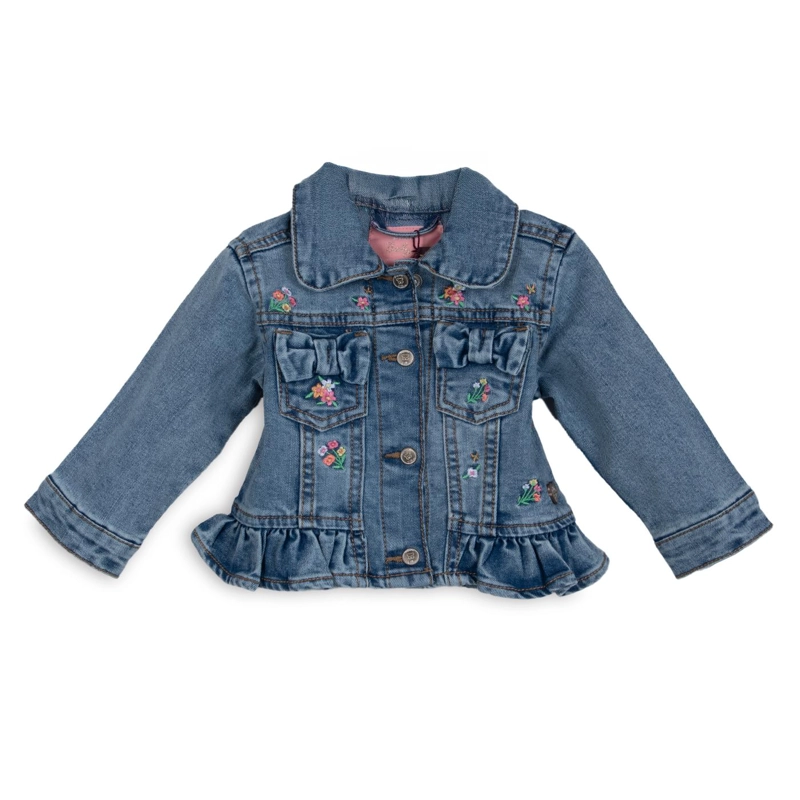CHAQUETA BEBE NIÑA CON BROCHES Y BORDADO FLORAL DENIM PILLIN - 1