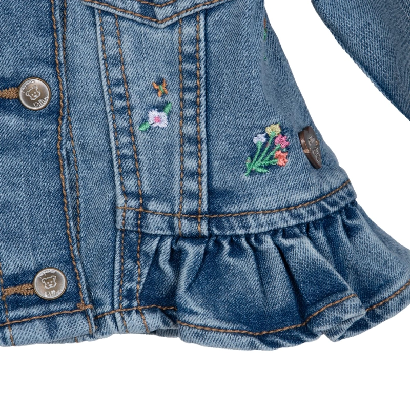 CHAQUETA BEBE NIÑA CON BROCHES Y BORDADO FLORAL DENIM PILLIN - 3