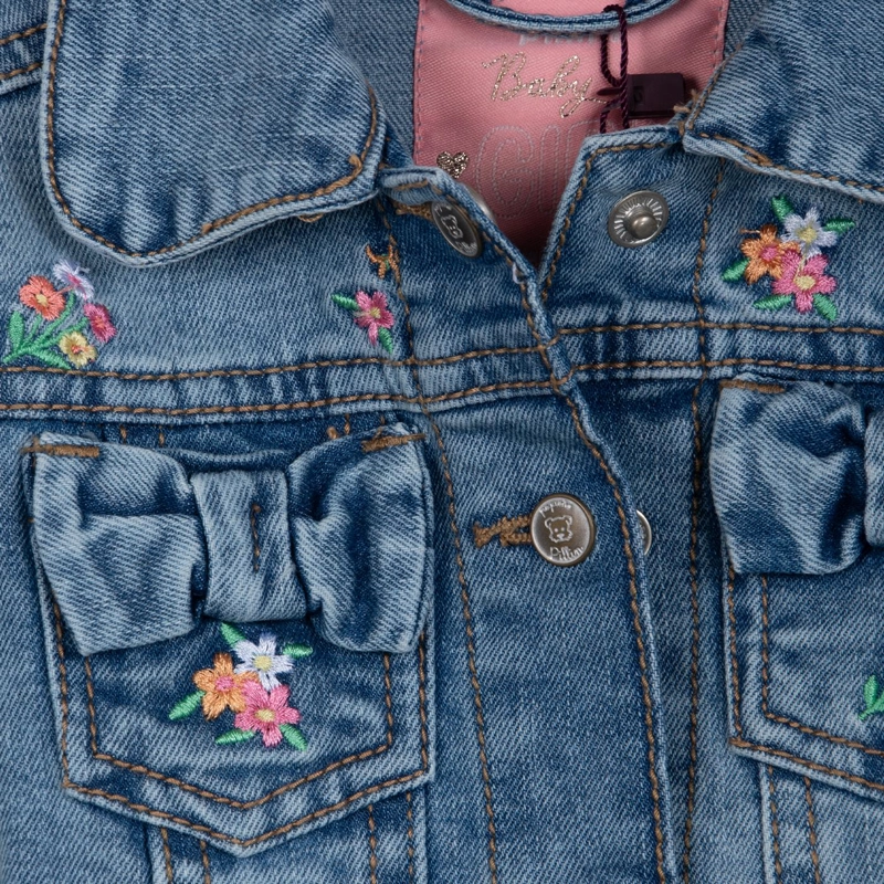 CHAQUETA BEBE NIÑA CON BROCHES Y BORDADO FLORAL DENIM PILLIN - 4