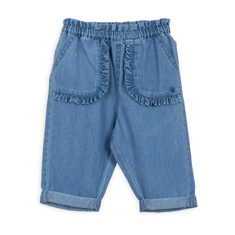 JEANS BEBE NIÑA BAGGY CINTURA ELASTICADA VUELOS AZUL PILLIN - 1