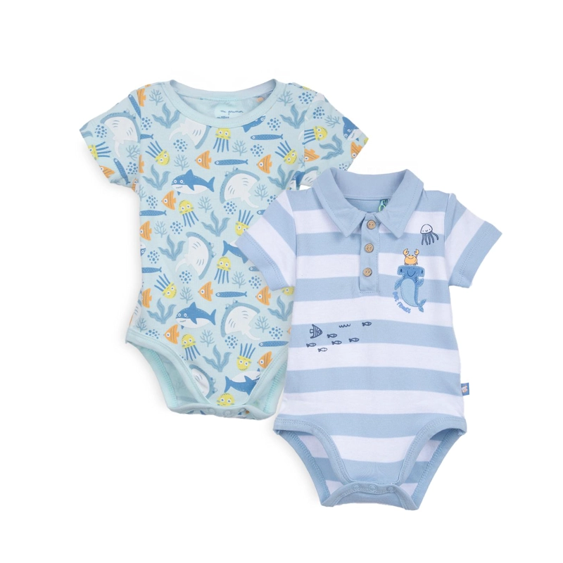 PACK 2 BODY RECIEN NACIDO NIÑO MANGA CORTA OCEANO SURTIDO PILLIN - 1