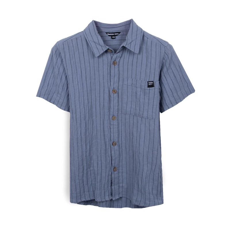CAMISA NIÑO MANGA CORTA BOLSILLO DELANTERO AZUL PILLIN - 1