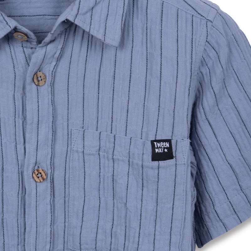 CAMISA NIÑO MANGA CORTA BOLSILLO DELANTERO AZUL PILLIN - 3