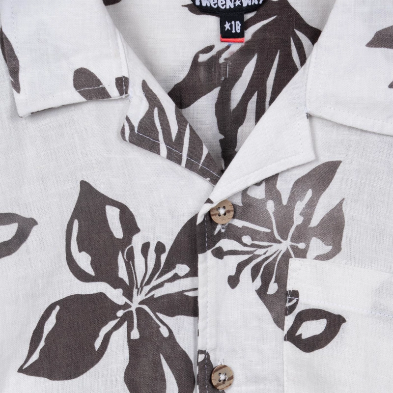 CAMISA NIÑO MANGA CORTA ESTAMPADO TROPICAL BLANCO PILLIN - 3