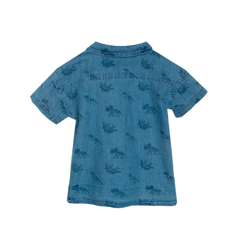 CAMISA BEBE NIÑO MNAGA CORTA ESTAMPADO DINOSAURIOS DENIM PILLIN - 1