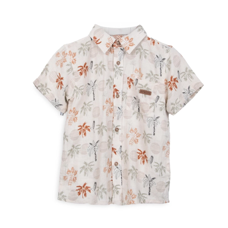 CAMISA NIÑO LINO MANGA CORTA ESTAMPADO PALMERAS ARENA PILLIN - 1