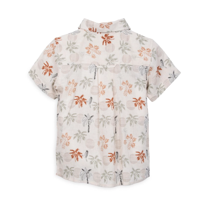 CAMISA NIÑO LINO MANGA CORTA ESTAMPADO PALMERAS ARENA PILLIN - 2