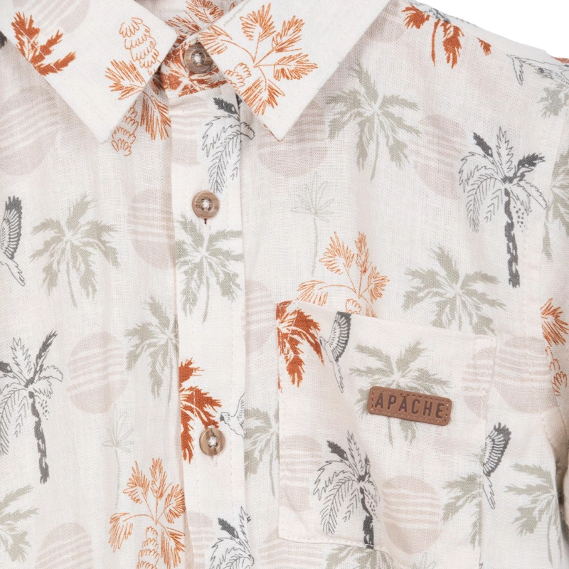 CAMISA NIÑO LINO MANGA CORTA ESTAMPADO PALMERAS ARENA PILLIN - 3