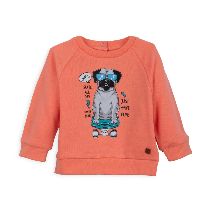 POLERON BEBE NIÑO CUELLO REDONDO ESTAMPADO PERRITO SALMON PILLIN - 1