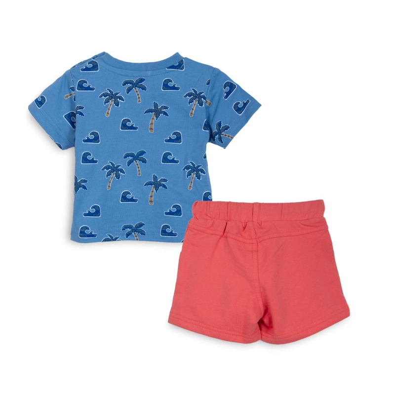 CONJUNTO BEBE NIÑO BOTONES CINTURA ELASTICADA TROPICAL AZUL PILLIN - 2