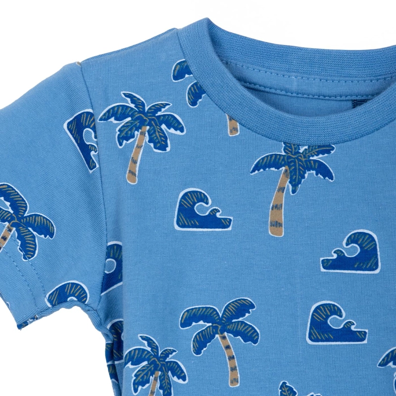 CONJUNTO BEBE NIÑO BOTONES CINTURA ELASTICADA TROPICAL AZUL PILLIN - 3