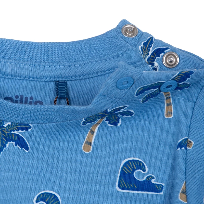 CONJUNTO BEBE NIÑO BOTONES CINTURA ELASTICADA TROPICAL AZUL PILLIN - 5