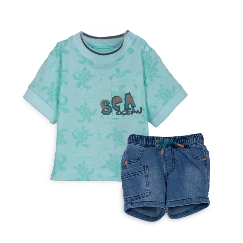 CONJUNTO DENIM BEBE NIÑO ELASTICADO ESTAMPADO AQUA PILLIN - 1