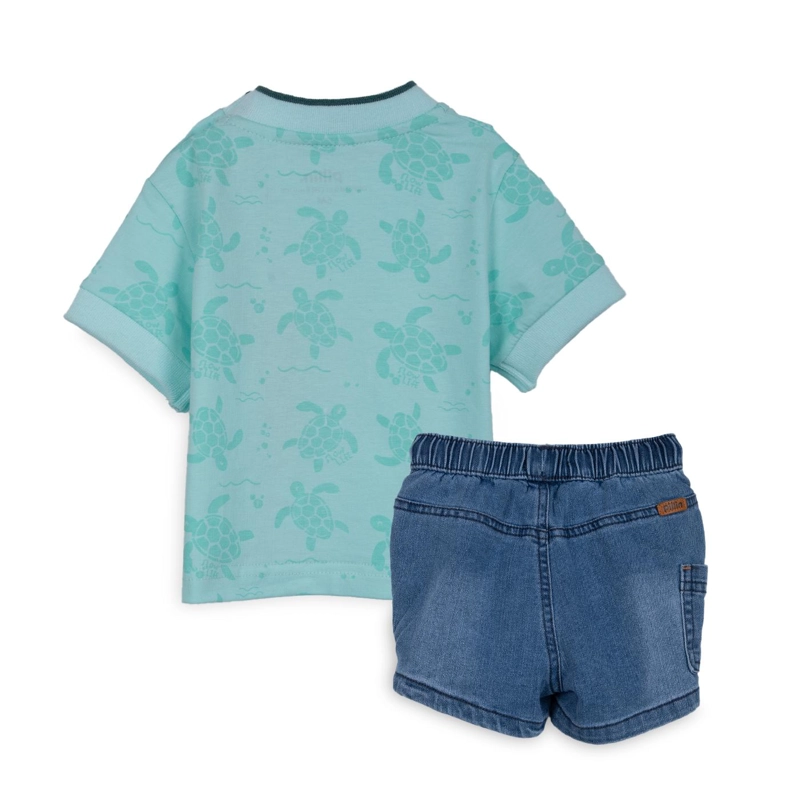 CONJUNTO DENIM BEBE NIÑO ELASTICADO ESTAMPADO AQUA PILLIN - 2