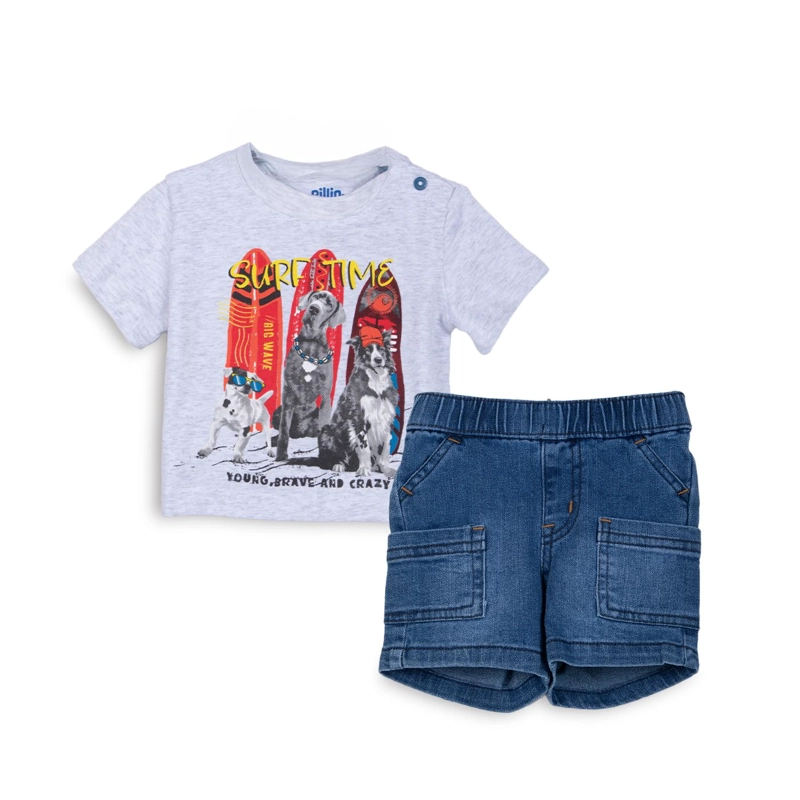 CONJUNTO DENIM BEBE NIÑO ESTAMPADO MELANGE PILLIN - 1