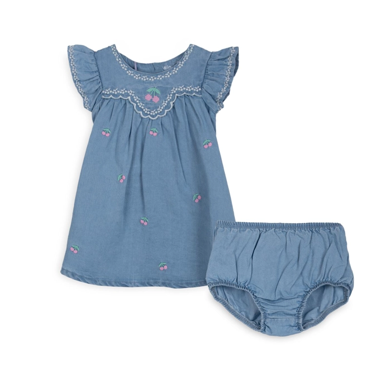 VESTIDO BEBE NIÑA BORDADO CEREZAS DENIM PILLIN - 1