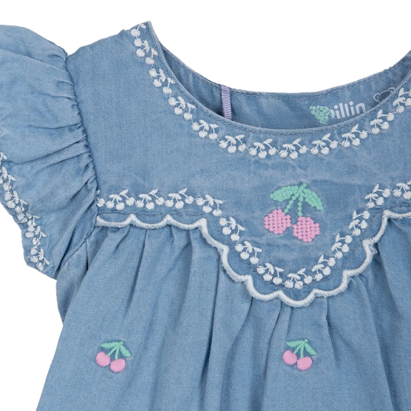 VESTIDO BEBE NIÑA BORDADO CEREZAS DENIM PILLIN - 3
