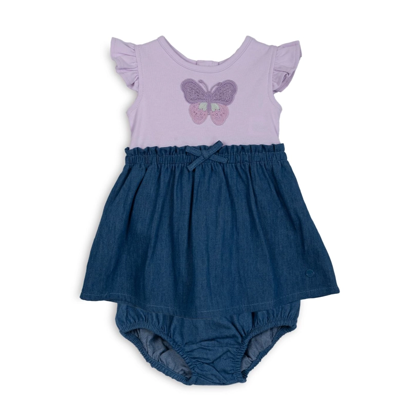 VESTIDO BEBE NIÑA DENIM MARIPOSA CINTURA ELASTICADA CRUDO PILLIN - 1