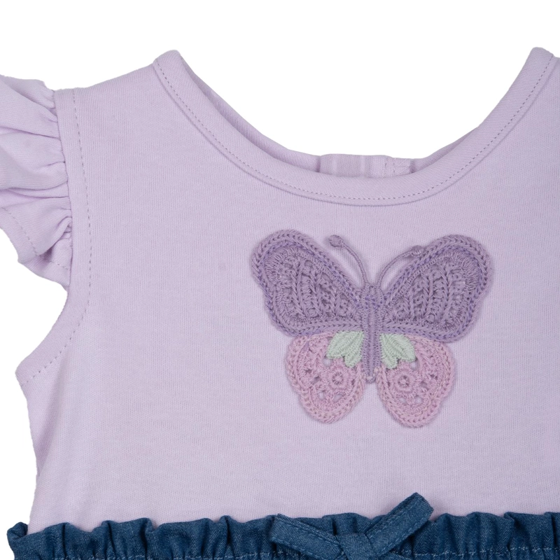 VESTIDO BEBE NIÑA DENIM MARIPOSA CINTURA ELASTICADA CRUDO PILLIN - 3