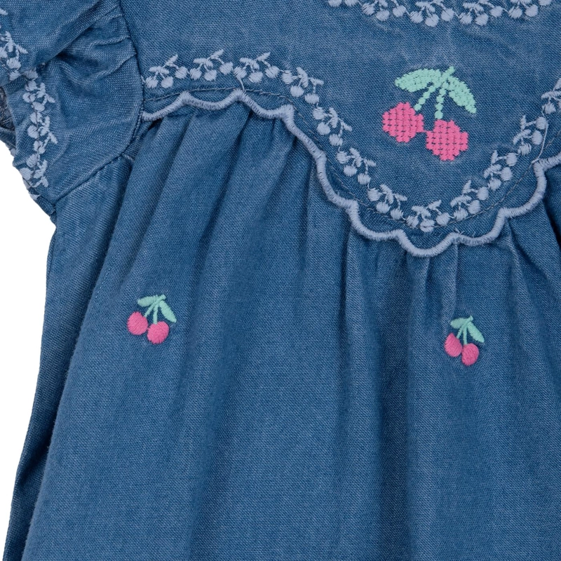 VESTIDO BEBE NIÑA BORDADO CEREZAS AZUL PILLIN - 3