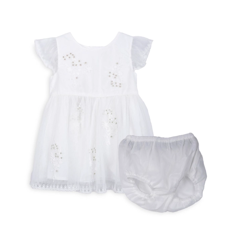 VESTIDO BEBE NIÑA TUL BORDADO BRILLOS BLANCO PILLIN - 1