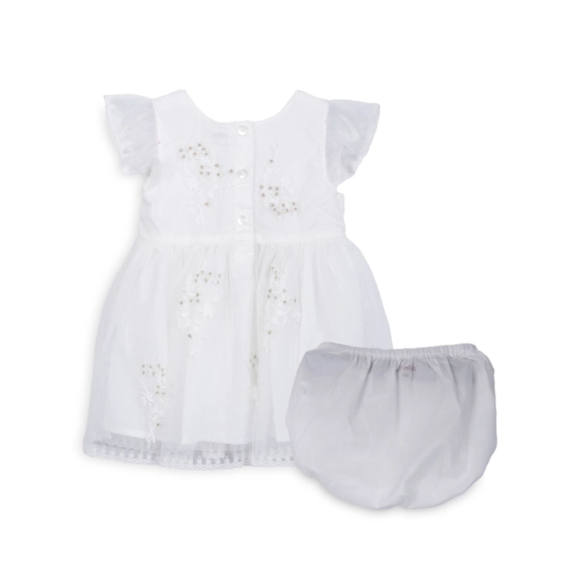 VESTIDO BEBE NIÑA TUL BORDADO BRILLOS BLANCO PILLIN - 2