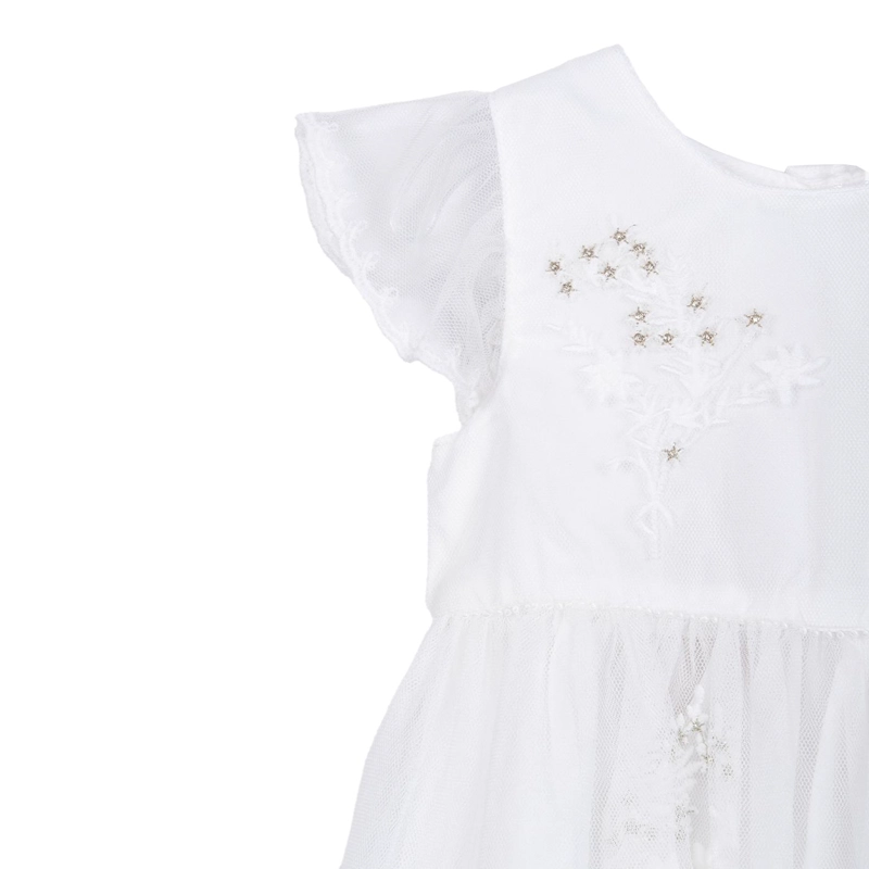 VESTIDO BEBE NIÑA TUL BORDADO BRILLOS BLANCO PILLIN - 3