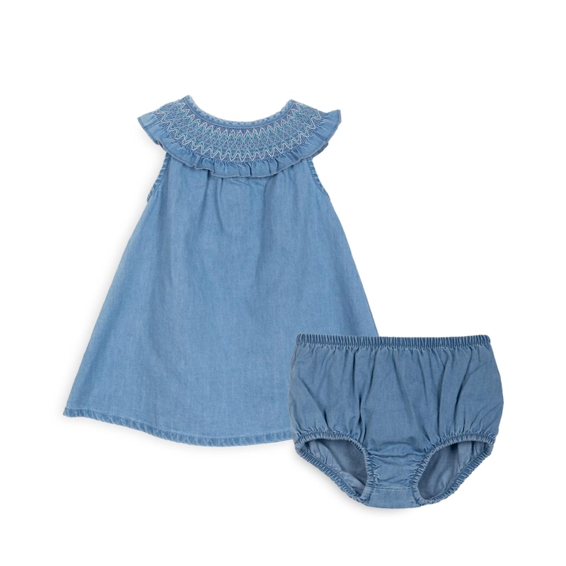 VESTIDO BEBE NIÑA SIN MANGAS CON BROCHES DENIM PILLIN - 1