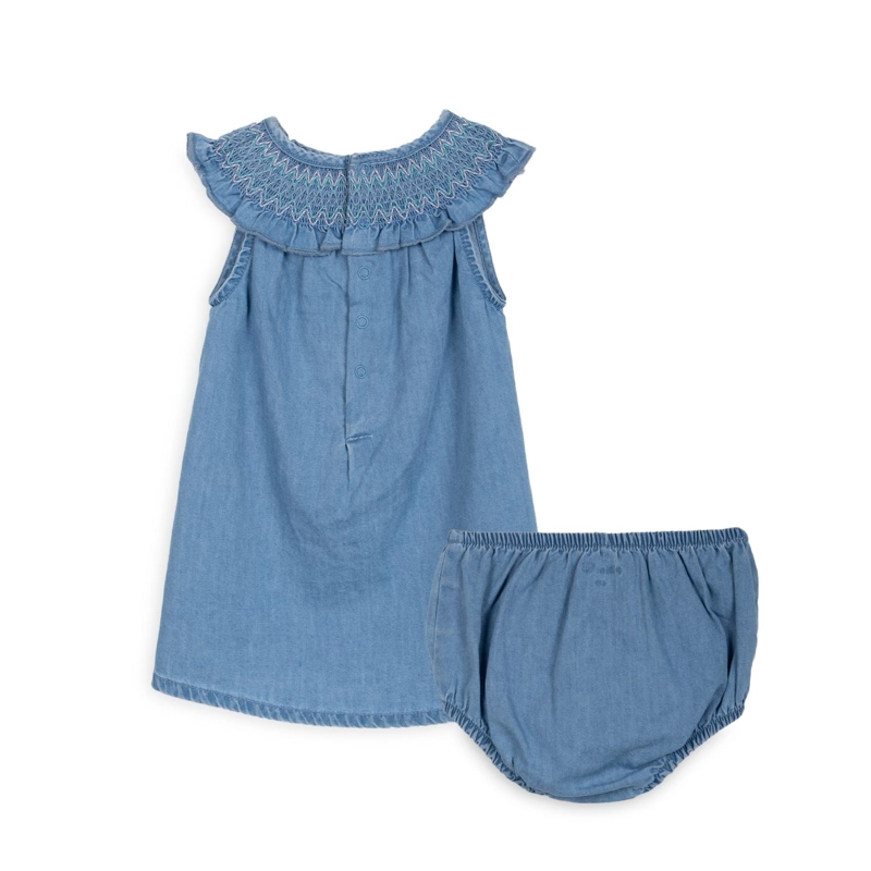 VESTIDO BEBE NIÑA SIN MANGAS CON BROCHES DENIM PILLIN - 2