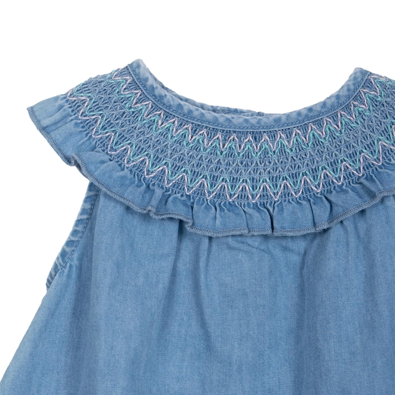 VESTIDO BEBE NIÑA SIN MANGAS CON BROCHES DENIM PILLIN - 3
