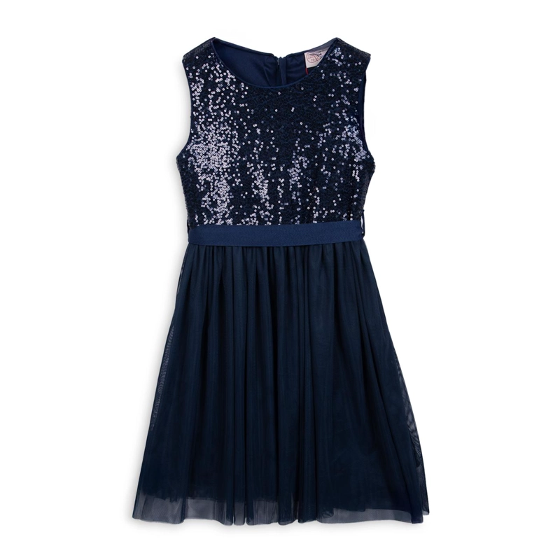 VESTIDO NIÑA TUL LENTEJUELAS AZUL MARINO PILLIN - 1