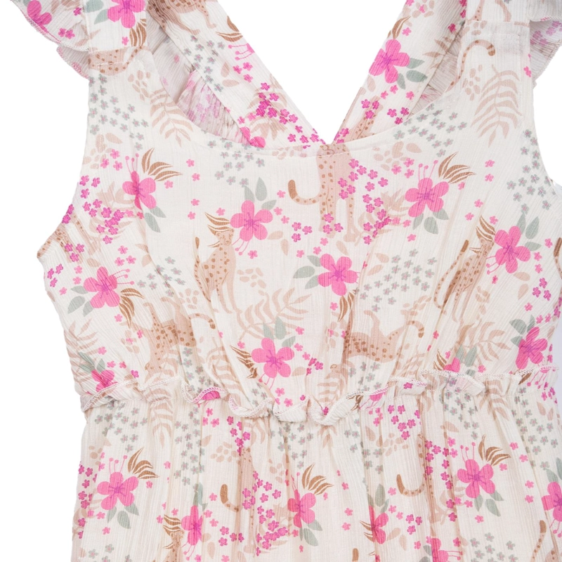 VESTIDO NIÑA ELASTICADO ESTAMPADO TROPICAL CRUDO PILLIN - 3