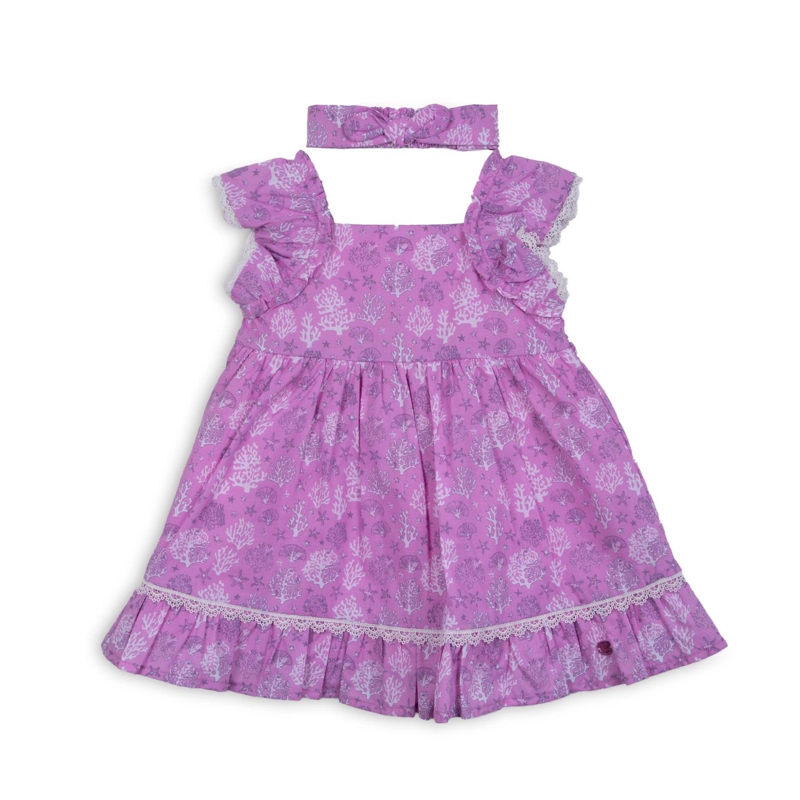 VESTIDO BEBE NIÑA CON CINTILLO ESTAMPADO ROSADO PILLIN - 1