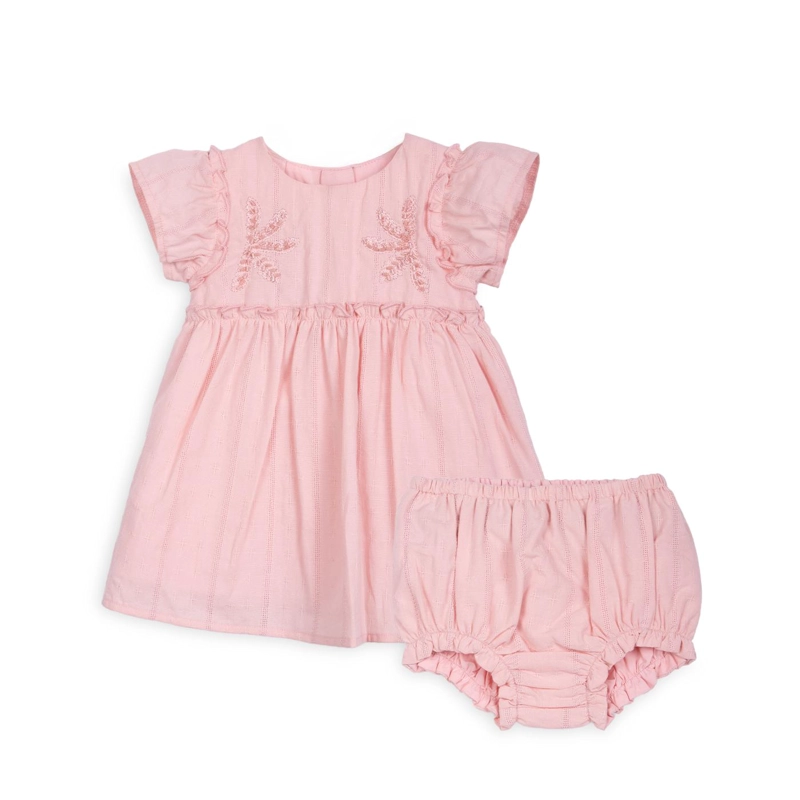 VESTIDO BEBE NIÑA MANGA VUELO MOSTACILLAS PALO ROSA PILLIN - 1
