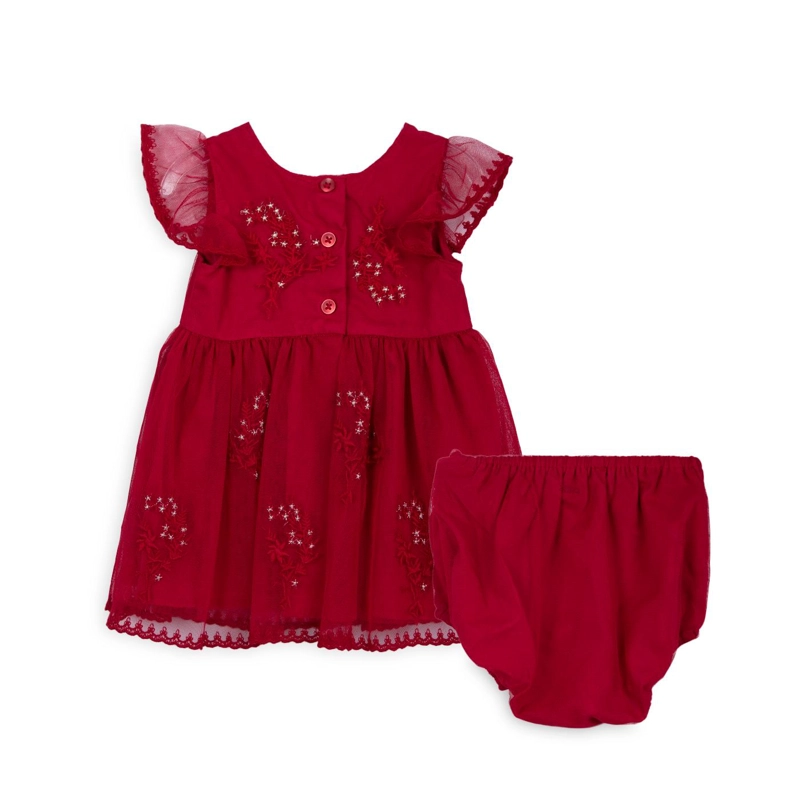 VESTIDO BEBE NIÑATUL BORDADO BRILLOS ROJO PILLIN - 2