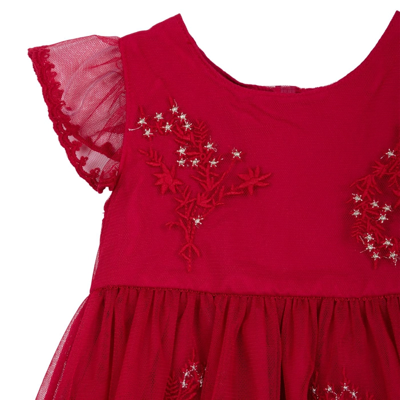 VESTIDO BEBE NIÑATUL BORDADO BRILLOS ROJO PILLIN - 3