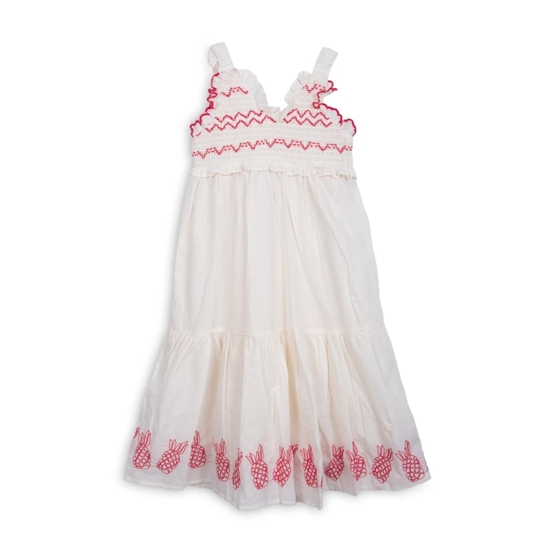 VESTIDO NIÑA SIN MANGAS BORDADO PIÑAS CRUDO PILLIN - 1