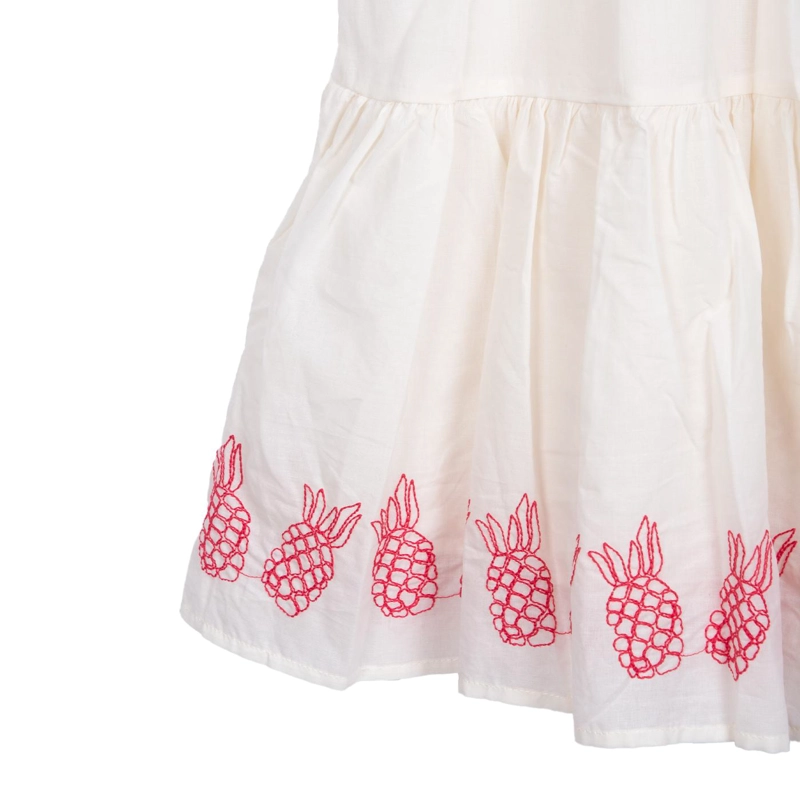 VESTIDO NIÑA SIN MANGAS BORDADO PIÑAS CRUDO PILLIN - 3