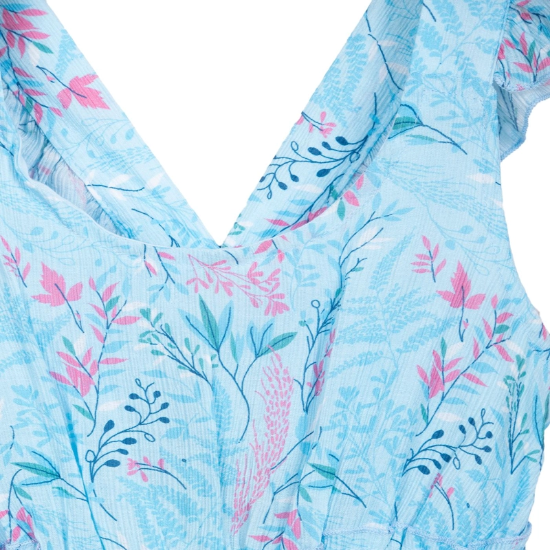 VESTIDO NIÑA ELASTICADO ESTAMPADO TROPICAL CELESTE PILLIN - 3