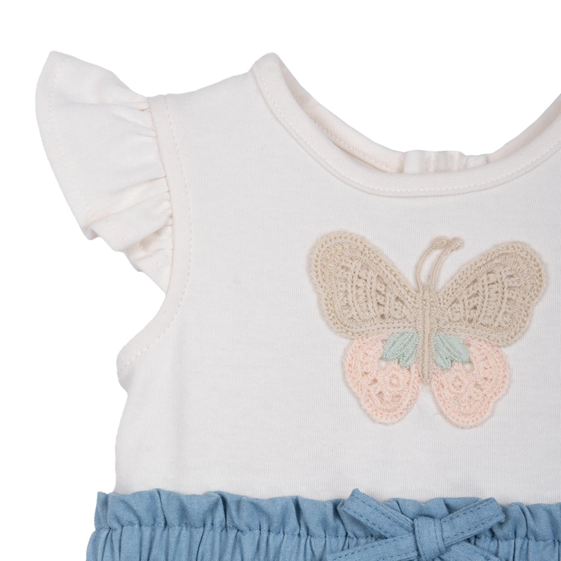 VESTIDO BEBE NIÑA DENIM MARIPOSA CINTURA ELASTICADA LAVANDA PILLIN - 3