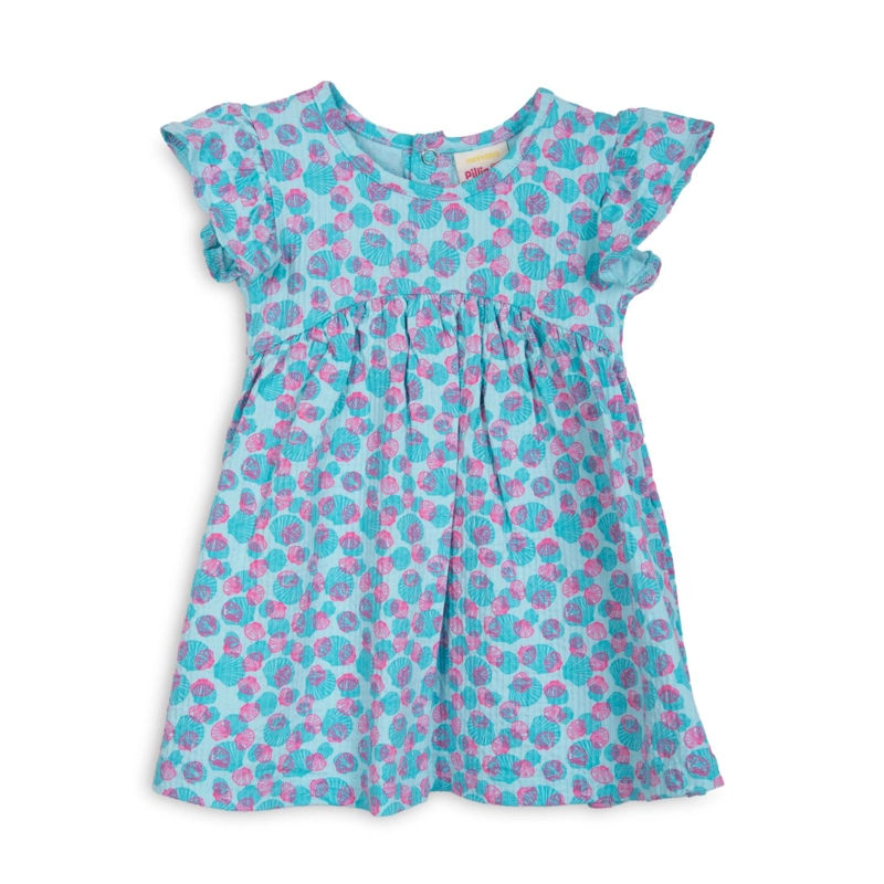 VESTIDO BEBE NIÑA ESTAMPADO CON BROCHES AQUA PILLIN - 1