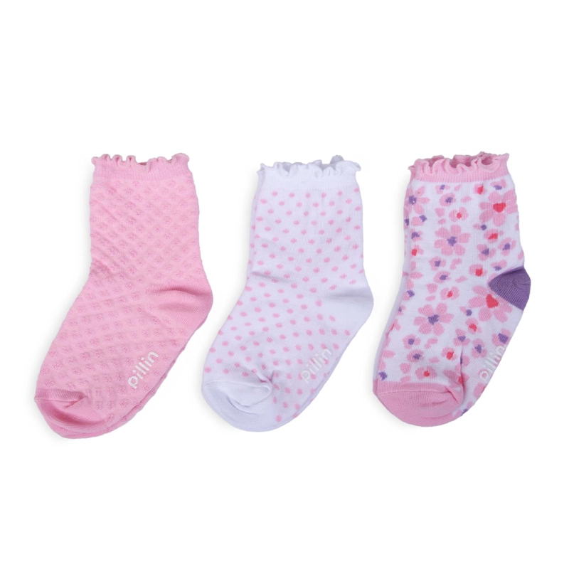 PACK DE 3 CALCETINES BEBE NIÑA ALGODON FLORAL SURTIDO PILLIN - 1