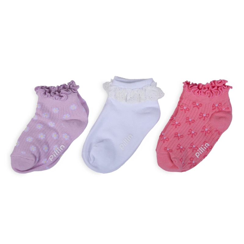 PACK DE 3 CALCETINES BEBE NIÑA ALGODON CON VUELOS SURTIDO PILLIN - 1
