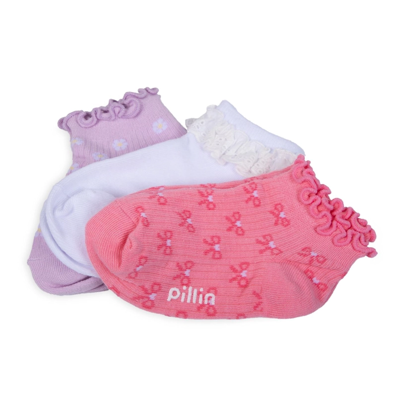 PACK DE 3 CALCETINES BEBE NIÑA ALGODON CON VUELOS SURTIDO PILLIN - 2