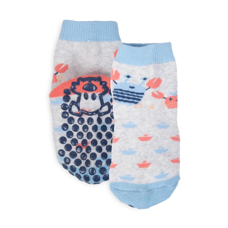 CALCETIN BEBE NIÑO ANTIDESLIZANTE DISEÑO CANGREJOS GRIS PILLIN - 3