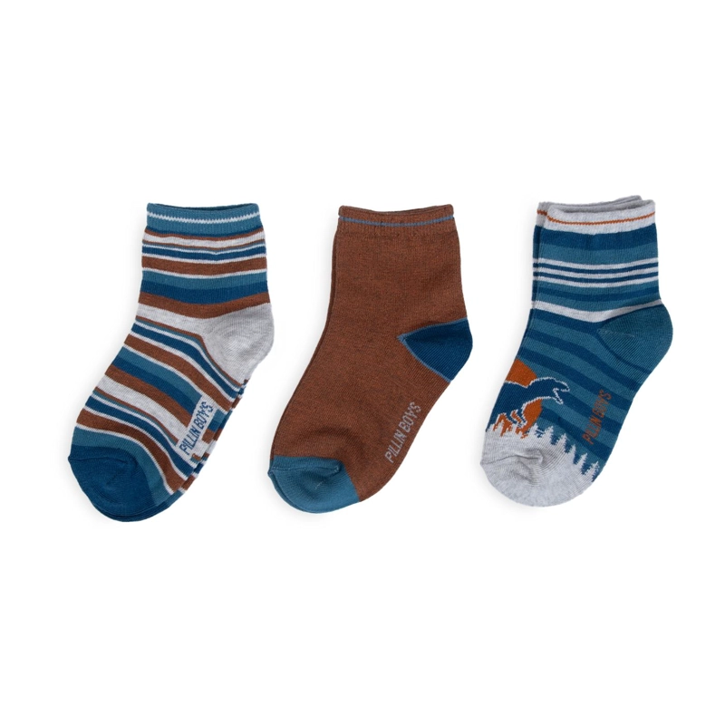 PACK DE 3 CALCETINES NIÑO ALGODON DINOSAURIO Y RAYAS SURTIDO PILLIN - 1