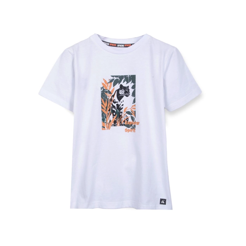 POLERA NIÑO MANGA CORTA ESTAMPADO SELVA BLANCO PILLIN - 1