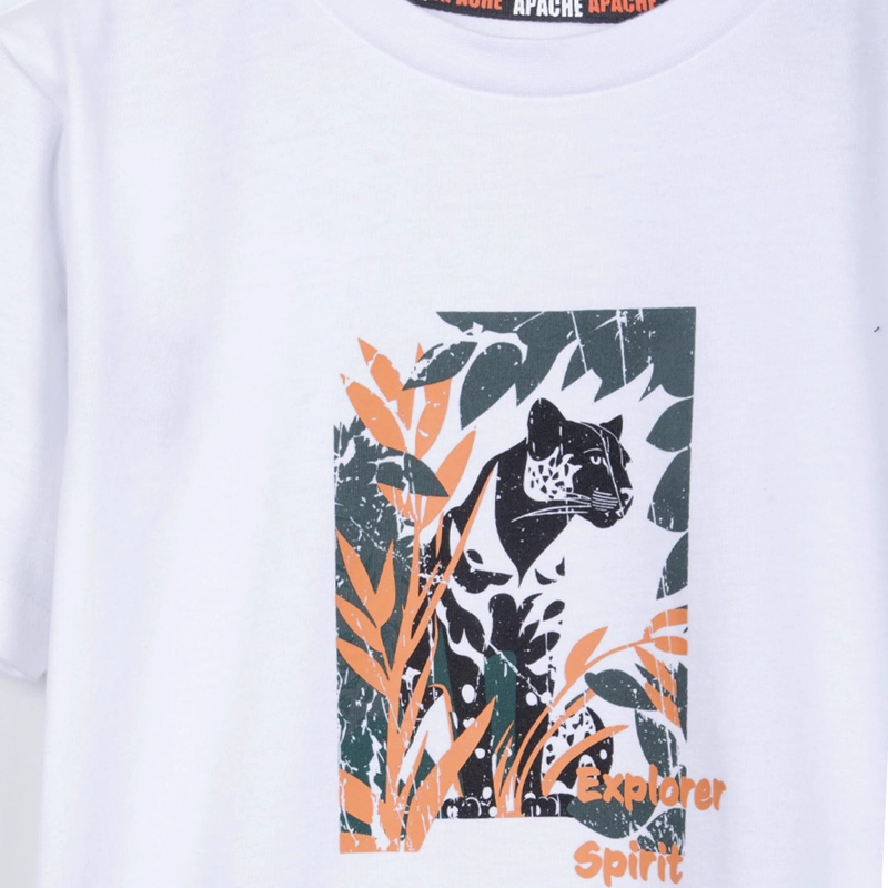 POLERA NIÑO MANGA CORTA ESTAMPADO SELVA BLANCO PILLIN - 3